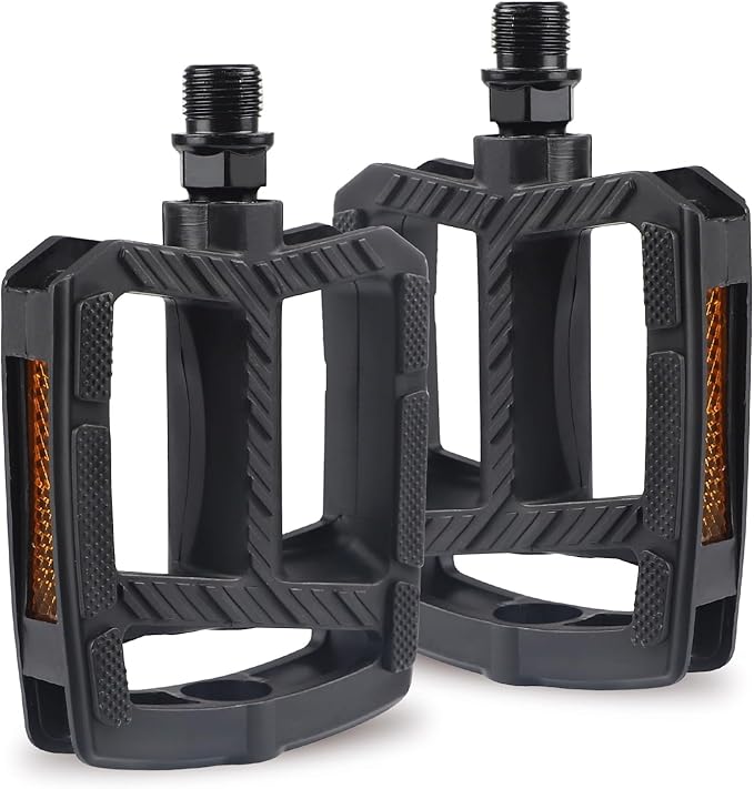MEGHNA Bike Pedal 9/16 inch Thread Universal Pedals Lightweight Non - Slip Bicycle Pedal Flat Pedal Nylon for Mountain Bike Cruiser Bike Commuting Bike Folding Bike Kids Bike (Black)