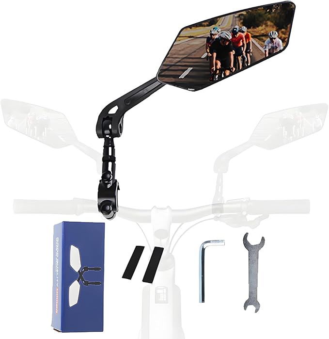 Foldable mirror for mountain bikes, 360-degree rotatable mirror, Bicycle Mirrors for Handlebars with Retractable & 360 ° Adjustable Lens （Right）