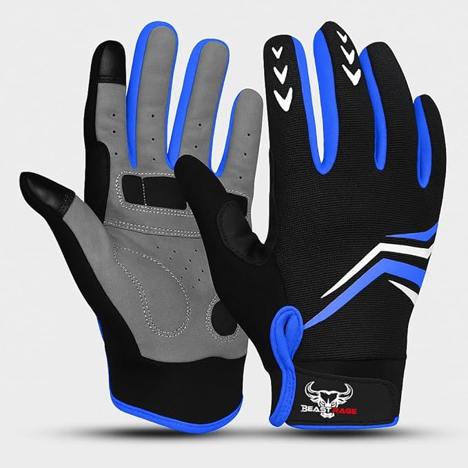 BEAST RAGE Full Finger Cycling Gloves with Padding for Men Women, Anti-Slip, Shock Absorbing, Breathable, Touchscreen Mountain Bike Gloves for BMX, MTB Riding, Road Racing, Bicycle
