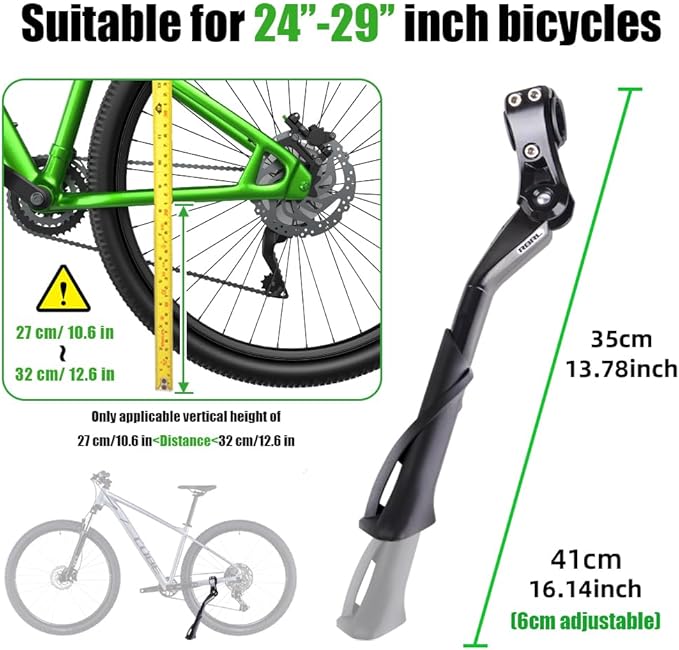 RBRL Bike Kickstand, Stable Durable Aluminum Alloy Bicycle Kickstand, Suitable for 24-29 Inch Mountain Bikes, Trekking, City & E-Bikes, Heavy Duty Load 100lbs, Adjustable Length Bike Stand