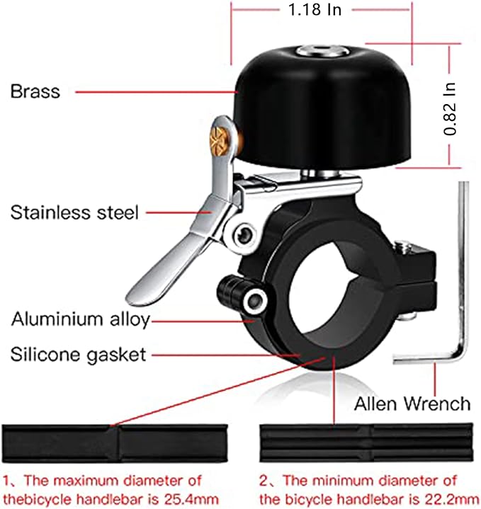 Greallthy Bike Bell Classic Brass Bicycle Bell,Bike Bells for Adults Kids, Loud Retro Bell for Road & Mountain Bikes, Universal Handlebar Fit