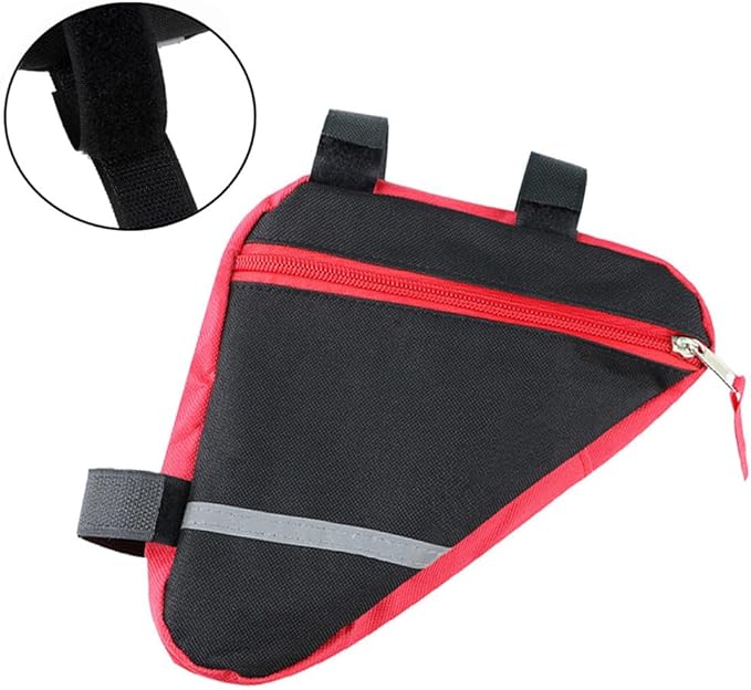 2 Pieces Bike Triangle Bag, Waterproof Bicycle Front Tube Frame Triangle Bag with Double-Sided Reflective Decoration (Red)