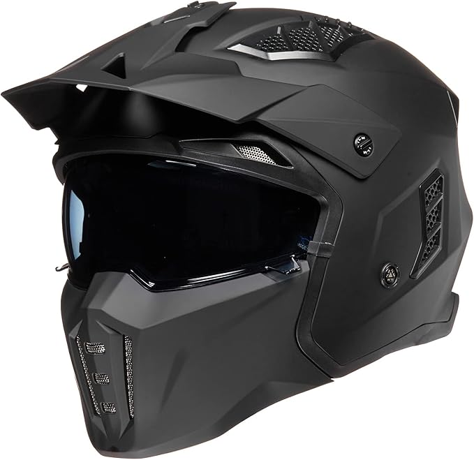 ILM Open Face Motorcycle 3/4 Half Helmet for Men and Women, Vintage Retro Helmet with Visor for Moped ATV Cruiser Scooter DOT Model Z302(Matte Black,Small)