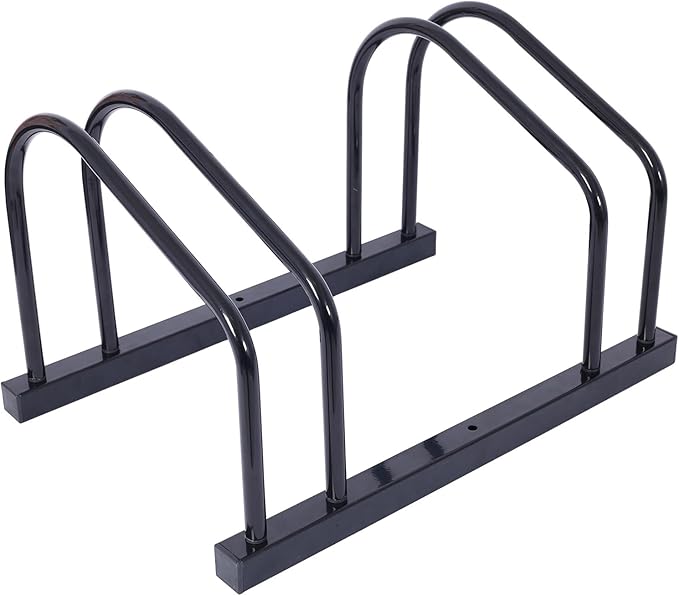 2-Bike Floor Stand, Heavy-Duty Bike Parking Rack for Garage Storage, Indoor/Outdoor Bicycle Floor Stand Fits 22–28" Wheels, Holds Tires up to 2.15", Steel Bike Organizer for Mountain & Road Bikes,Blac