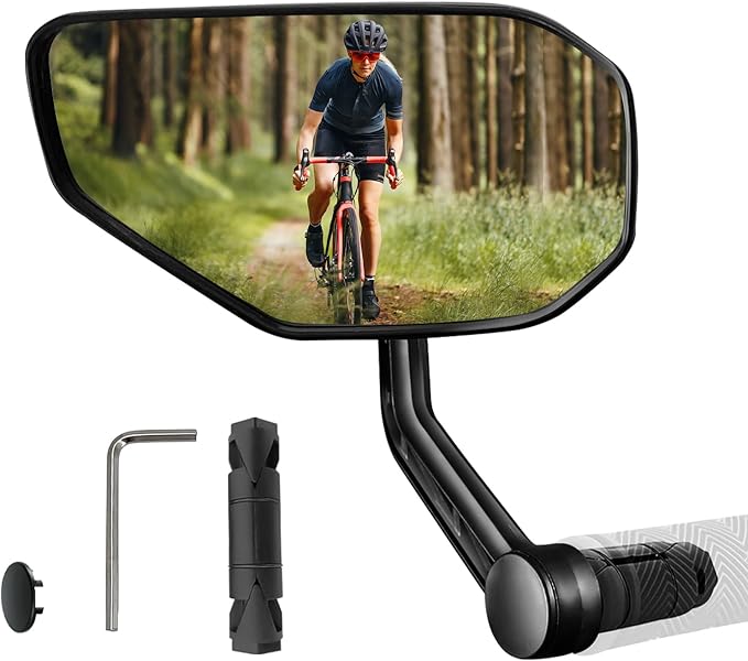Bike Mirror, Bicycle Mirror for Handlebar Mount, Scratch Resistant Glass Lens Large Bar End Bike Rear View Mirror for E-bike, Mountain Bike, City Bikes & Scooter (Left 0.59-0.78")
