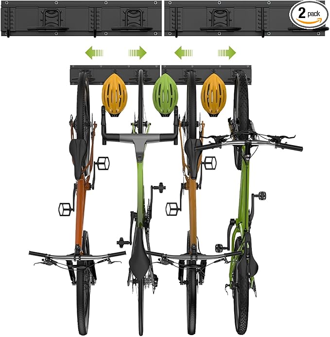 Housolution Bike Storage Rack 32Inch for 4 Bikes + 3 Helmets, Up to 300lbs, Heavy Duty Bike Hangers for Garage, Bike Hooks for Garage, Solid Steel Bicycle Storage, Bike Wall Mount, Black