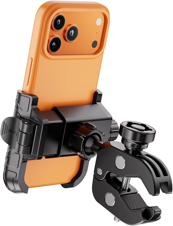 Kewig Bike Phone Holder - [Camera Friendly] [1-Second Lock & Release] Bike Cell Phone Mount Clamp, Motorcycle Bicycle Scooters Handlebar Cell Phone Mount Clip Fits 5.4-7.2" Smartphones