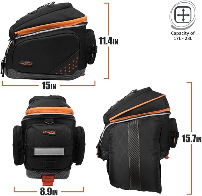 Ibera PakRak Touring Bicycle Seatpost/Disc/Non/Disc Rack and Quick Release Bag (Disc Brake Rack + Trunk Bag with Expandable Panniers)