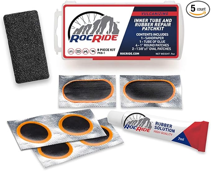 RocRide 8 PC Bike Inner Tube Patch Kit. Bicycle Tire Repair Kit.