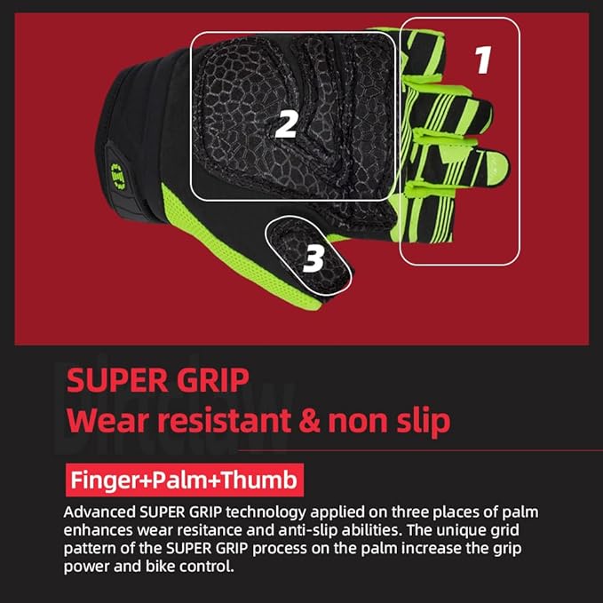 Seibertron Unisex BMX MX ATV MTB Racing Mountain Bike Bicycle Cycling Off-Road/Dirt Bike Gloves Road Racing Motorcycle Motocross Sports Gloves Touch Recognition Full Finger Glove