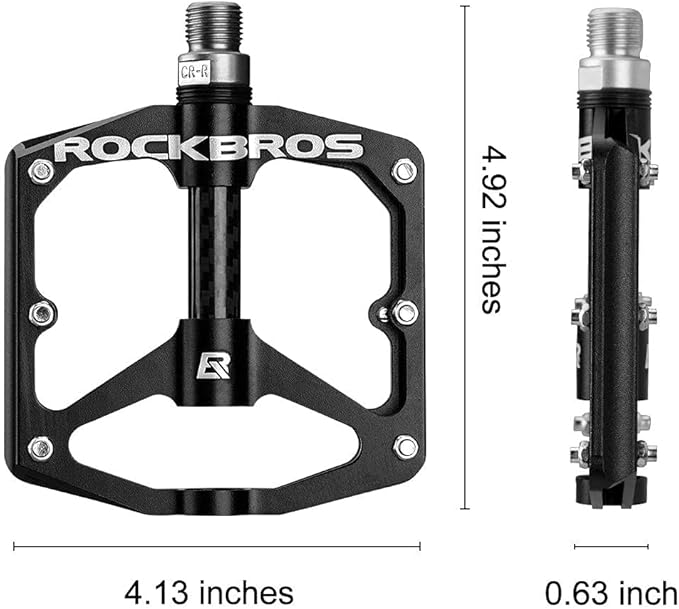 Rock BROS Mountain Bike Pedals Flat Bicycle Pedals 9/16 Lightweight Road Bike Pedals Carbon Fiber Sealed Bearing Flat Pedals for MTB