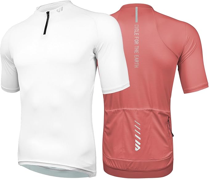 Wulibike Cycling Jersey Men Short Sleeve, Road Bike Shirts 1/4 Zipper with Pockets, Bicycle Clothing Breathable Quick Dry