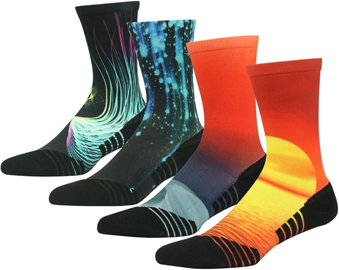 HUSO Hiking Socks Men Women Fashion Novelty Digital Printing Sports Crew Socks 3, 4 Pairs