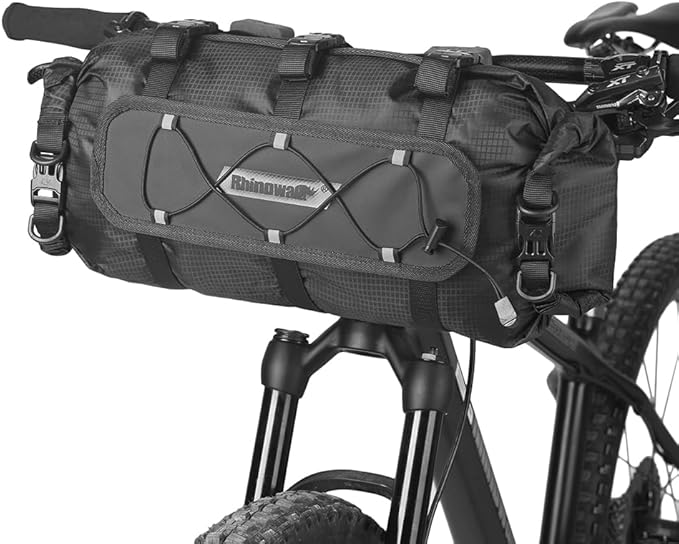 Rhinowalk Waterproof Handlebar Bag 12L, Roll-Top Bikepacking Dry Bag with Front Panel & Removable Harness, Shoulder Strap Included (Type 9300)