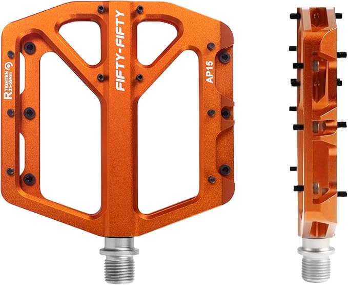 FIFTY-FIFTY Mountain Bike Pedals, Non-Slip and Aluminum Alloy Bicycle Flat Pedals, 9/16" Sealed Bearing, Lightweight and Wide Platform for All Mountain, Enduro, Downhill, E-Bike, MTB
