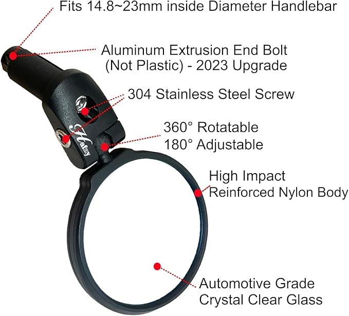 Hafny Bar End Bike Mirror, HD, Blast-Resistant, Glass Mirror, HF-MR090, HF-M951-FR03, HF-M952-FR03 (Silver Glass, 68mm)