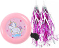 Kids Bike Bell with Streamers, Purple and Green, Unicorn and Dinosaur Theme, Bicycle Accessories