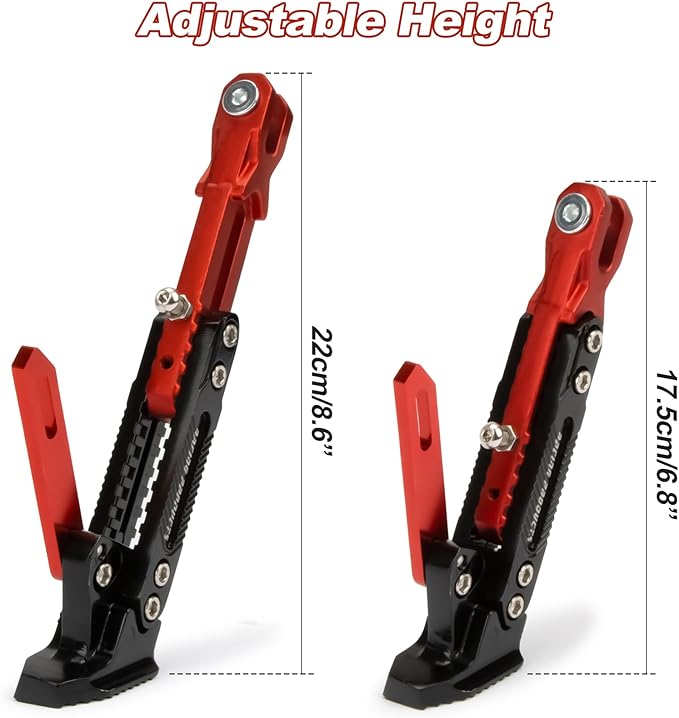 Universal Motorcycle Side Stand - PSLER Adjustable Aluminum Alloy Short Motorcycle Kickstand for Electric Scooter Motorbike Mini Pit Dirt Bike, Red