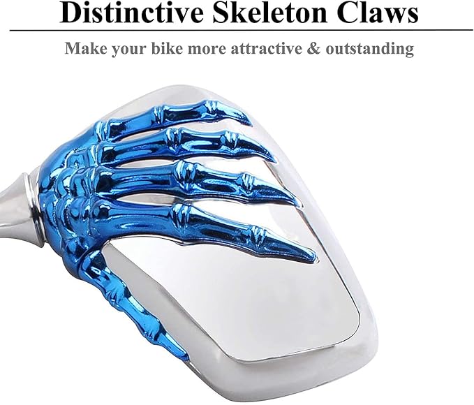 Pairs of Distinctive Skull Skeleton Hand Bicycle Mirror, Rearview Side Mirror Handlebar Mirror Mount Holder Clamp Adaptor 10mm for Scooter Moped Bike Standard Bike Motorcycle