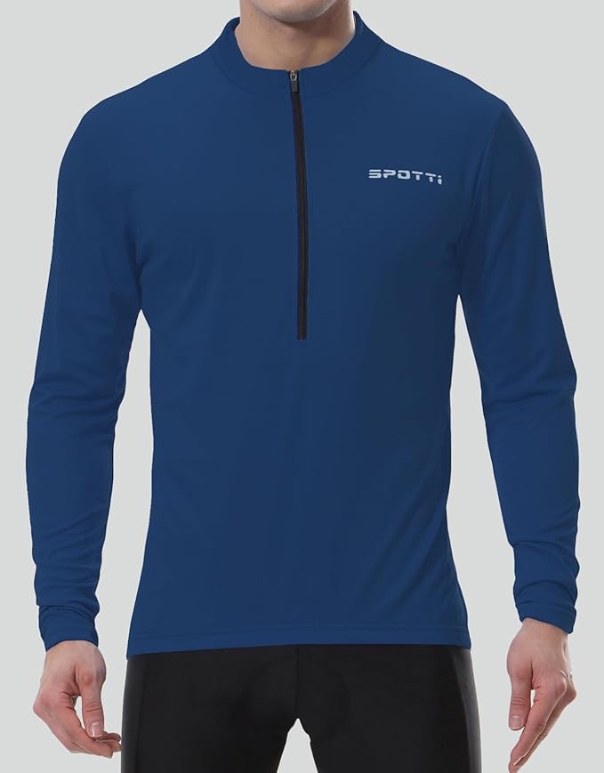 Spotti Men's Cycling Bike Jersey Long Sleeve with 3 Rear Pockets - Moisture Wicking, Breathable, Quick Dry Biking Shirt