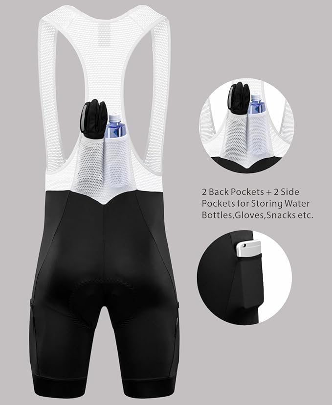 qualidyne Cycling Bibs Men, 4D Padded Road Bike Bib Shorts with Pockets, Biking Bicycle Shorts UPF50+