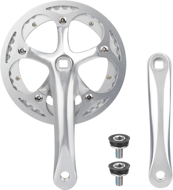 ZUKKA Bicycle Crankset 42/46/52 Teeth Aluminum Alloy Crankset with Double Chain Cover 170mm Arm for MTB Mountain Bike Compatible with 6/7/8/9/10 Speeds Bike Square Type