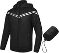 CREATMO US Men's Packable Waterproof Running Rain Coats Reflective Cycling Jacket Windbreaker With Removable Hood