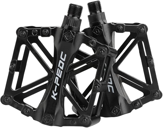 Aluminium CNC Bike Pedals 9/16", Lightweight Mountain Road Bike Pedal with 16 Anti-Skid Pins Bicycle Pedals for MTB BMX