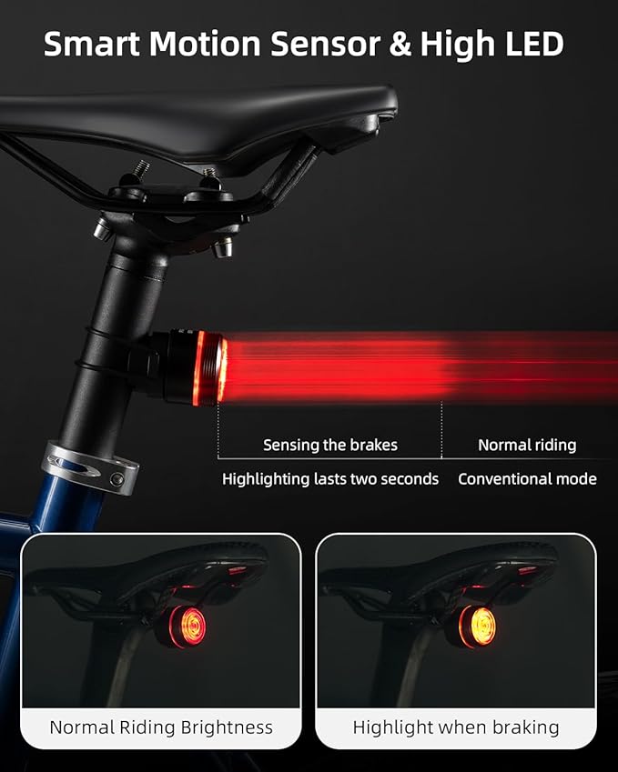 ROCKBROS Bike Tail Light Smart Brake Sensing Rear Bike Light Led Bike Lights,Type C USB Rechargeable,IPX6 Waterproof Bike Light for Night Riding