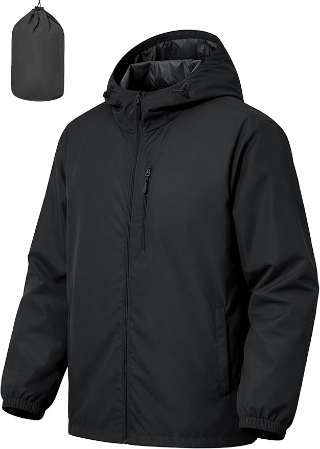 Men's Cycling Jacket Rain Jacket Waterproof Windbreaker Raincoat Running Hiking Gear Hood Lightweight Packable