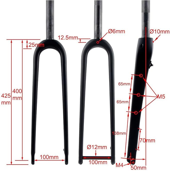 Gravel Bike Rigid Fork Full Carbon Fiber Road Bikes Fork 700C Disc Brake Bike Front Fork Thru Axle 12X100mm 28.6mm 1-1/8" Threadless Straight/Tapered Tube Hard Fork(Matte Black,Tapered)