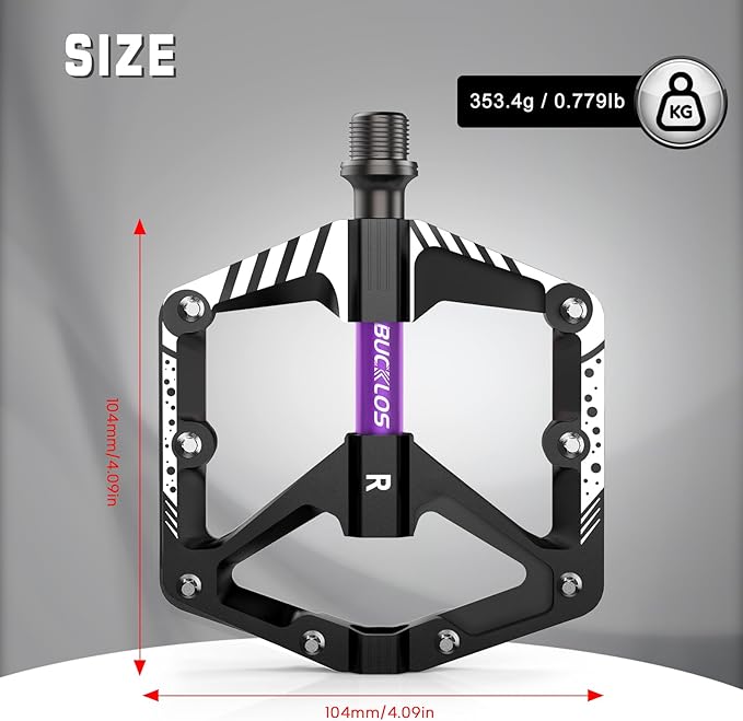 BUCKLOS Mountain Bike Flat Pedals Adult 9/16", Sealed Bearing Large Bicycle Pedal Aluminum Platform with Removable Anti-Skid Nails and Reflectors for MTB Road Gravel BMX Ebike Bikes