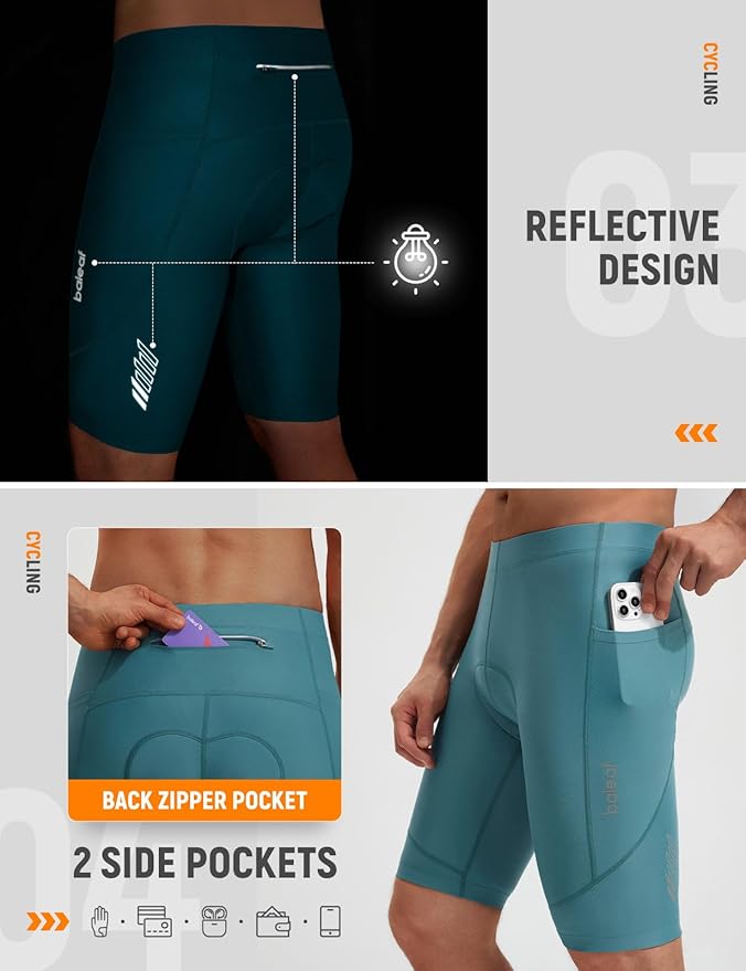 baleaf Men's 4D Padded Bike Shorts Cycling Zipper Pockets Biking Bicycle Mountain Riding Biker Cycle UPF 50+