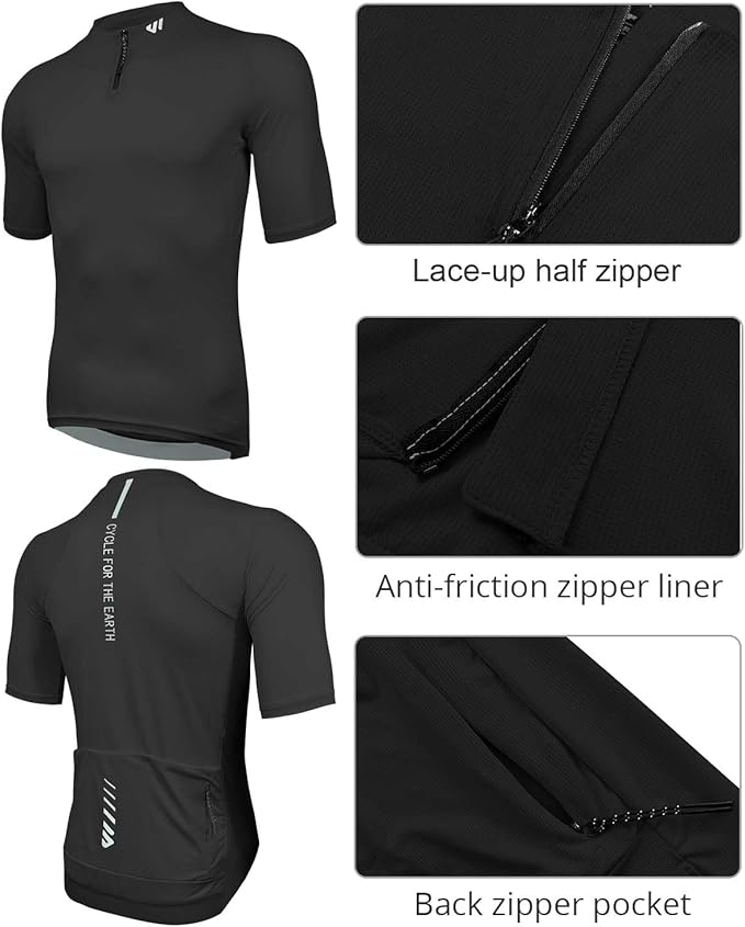 Wulibike Cycling Jersey Men Short Sleeve, Road Bike Shirts 1/4 Zipper with Pockets, Bicycle Clothing Breathable Quick Dry