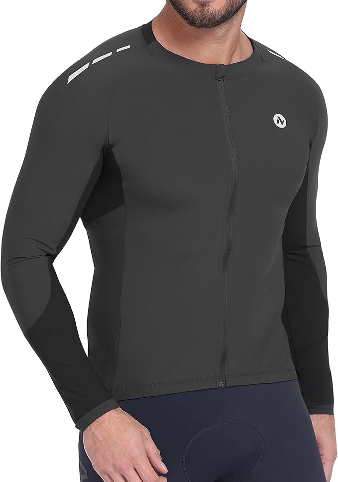 Nepest Mens Cycling Jersey Long Sleeve Bike Jersey UPF 50+ Road Biking Shirts Clothing with 4 Rear Pockets