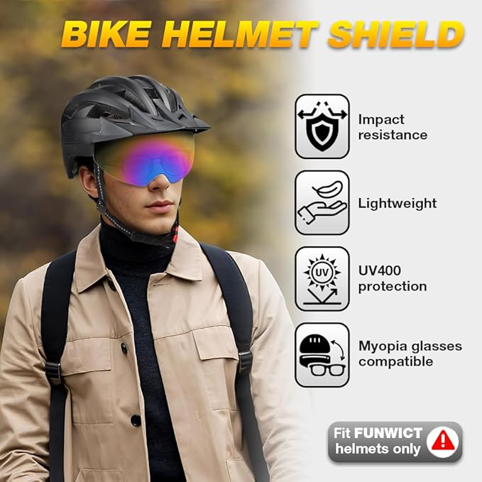 Magnetic Bike Helmet Goggles, Removable/Detachable Sun Visors Shield for Cycling Bicycle Helmet FW001