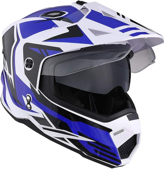 1Storm Dual Sport Motorcycle Motocross Off Road Full Face Helmet Dual Visor: HF802