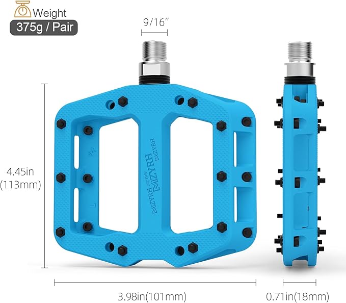 MZYRH Mountain Bike Pedals 9/16" 3 Sealed Bearings Lightweight Non-Slip Nylon Fiber Bicycle Platform Pedals for Road BMX MTB