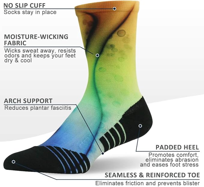 HUSO Cycling Socks for Men Women, Novelty Bike Socks Fun Running Basketball Athletic Crew Socks 3, 4, 7 Pairs