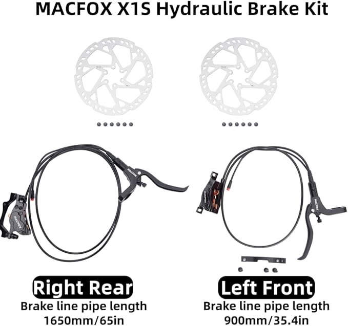 MACFOX E-Bike Four-Piston Hydraulic Disc Brake Replacement Set, Delivering Superior Braking Performance, Hydraulic Brake Upgrade for X1S