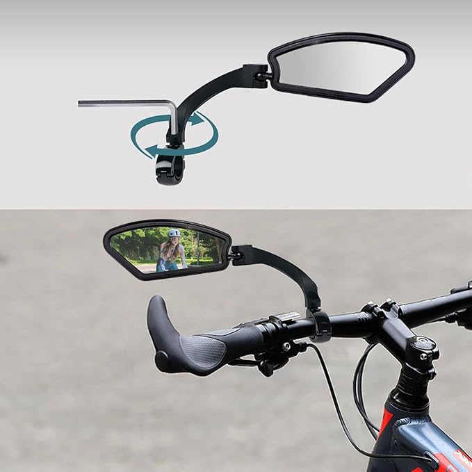 Bike Mirror Handlebar Mount, E-Bike Mirror for Handlebars, HD Glass Lens, Bike Rear View Mirrors, Clear & 360° Adjustable View Bicycle Mirrors for Bikes&E-bikes (Right)