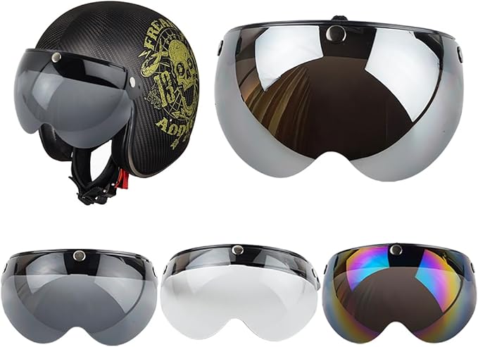 VCOROS Universal 3-Snap Retro Helmet Visor Open Face Motorcycle Helmets Shield(Rainbow)