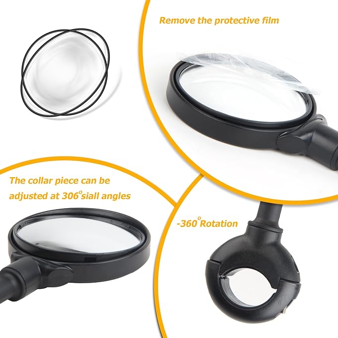 Bike Mirror for Handlebar, Adjustable Bicycle Mirror Handlebar Mount, Wide angle rear View shockproof convex mirror for Safe Cycling, Easy Installation, (1 Black-round)