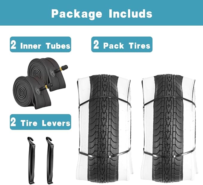 SIMEIQI 26x2.35 20x2.35 Inch Cruiser Beach Bike Tire Black White Wall or Brown Cream Wall Folding Replacement Bicycle Tire for Hybrid City Commuter Trail