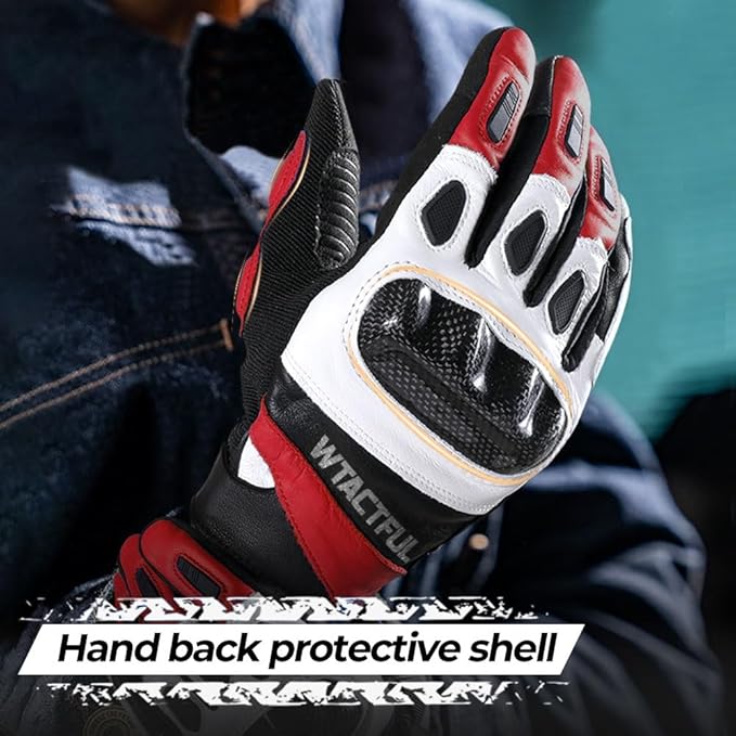 WTACTFUL Goatskin Leather Carbon Knuckle Motorcycle Gloves for Ultimate Protection and Comfort