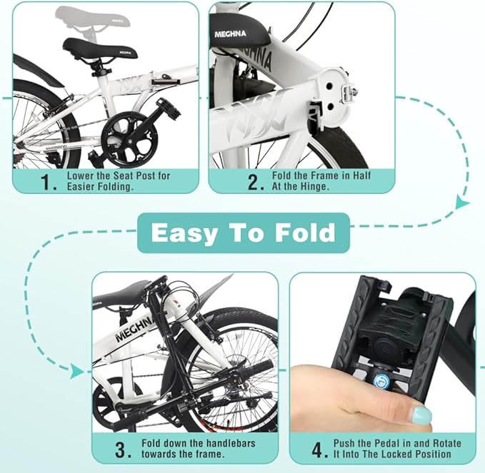 20 Inch Folding Bike for Adults, 6-Speed Steel Frame City Commuter Bicycle with Basket, Phone Holder, Fenders and Dual V-Brake, Portable Compact Foldable Cycle for Men and Women