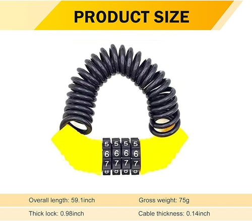 1 PC Motorcycle Helmet Lock, Portable Bicycle Helmet Combination Lock, Anti-Theft Retractable 4 Digit Small Cable Lock, Universal Heavy-Duty Alloy Lock for Scooter, Bikes, Luggage (Yellow)