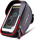 Bike Handlebar Bag, Bicycle Phone Mount, Waterproof Cycling Frame Bags Top Tube Pouch Pannier Bike Phone Holder Stand for iPhone 16 15 14 13 12 11 Pro Max XS XR X 8 Plus Samsung Smartphone Below 6.5''