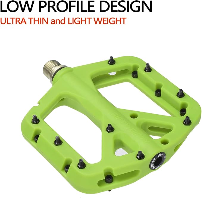 FIFTY-FIFTY Mountain Bike Pedals, Non-Slip MTB Nylon Composite, 9/16" Bicycle Pedals, Lightweight and Wide Flat Platform