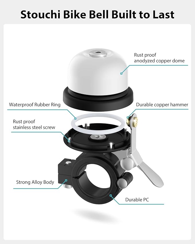 Bicycle Bell for Apple AirTag, Stouchi AirTag Bike Mount GPS Tracker Waterproof Classic Brass Holder Hides Air Tag Under Bike Bell Anti-Theft 2 Sizes for Choice